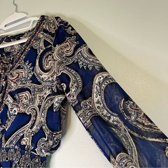 WHBM Womens Parsley Long Sleeve Midi Dress Flowy Sz 10 Waistband Lined - Picture 7 of 12